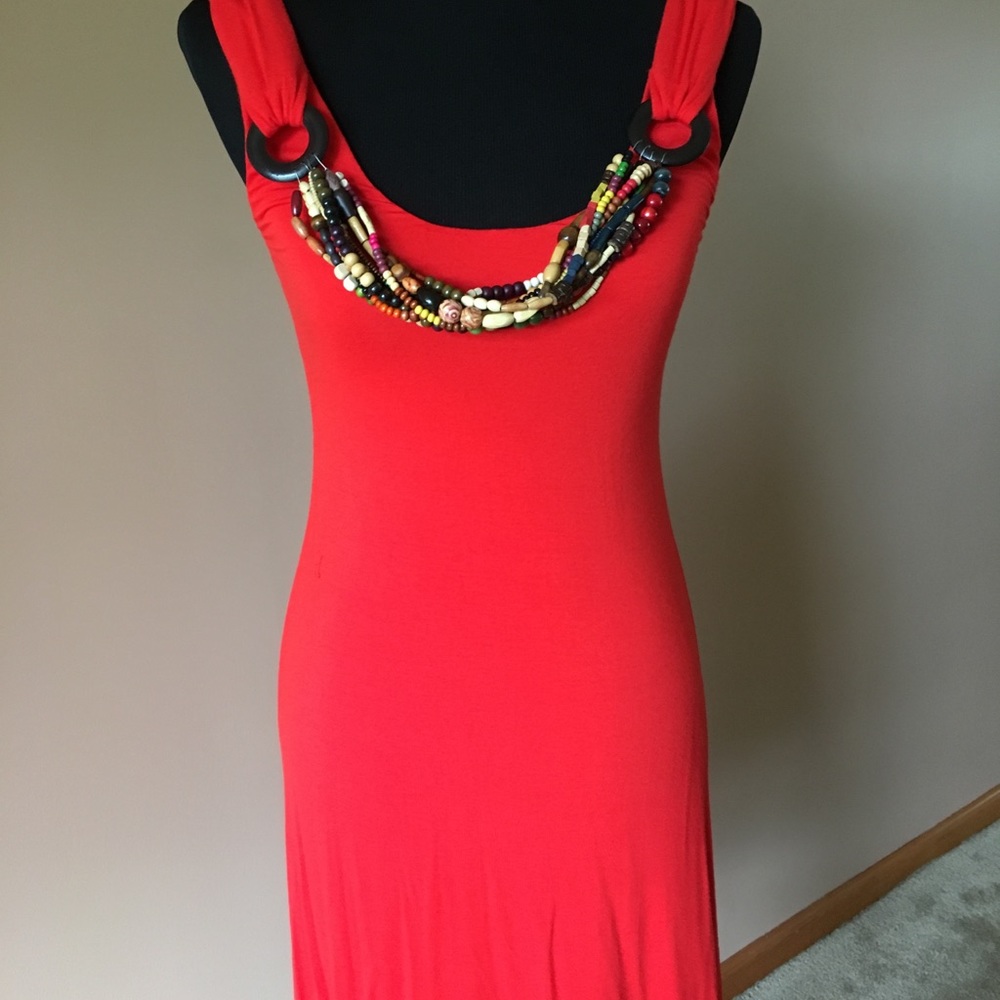 Bailey 44 Orange Red Beaded Cotton Stretch dress